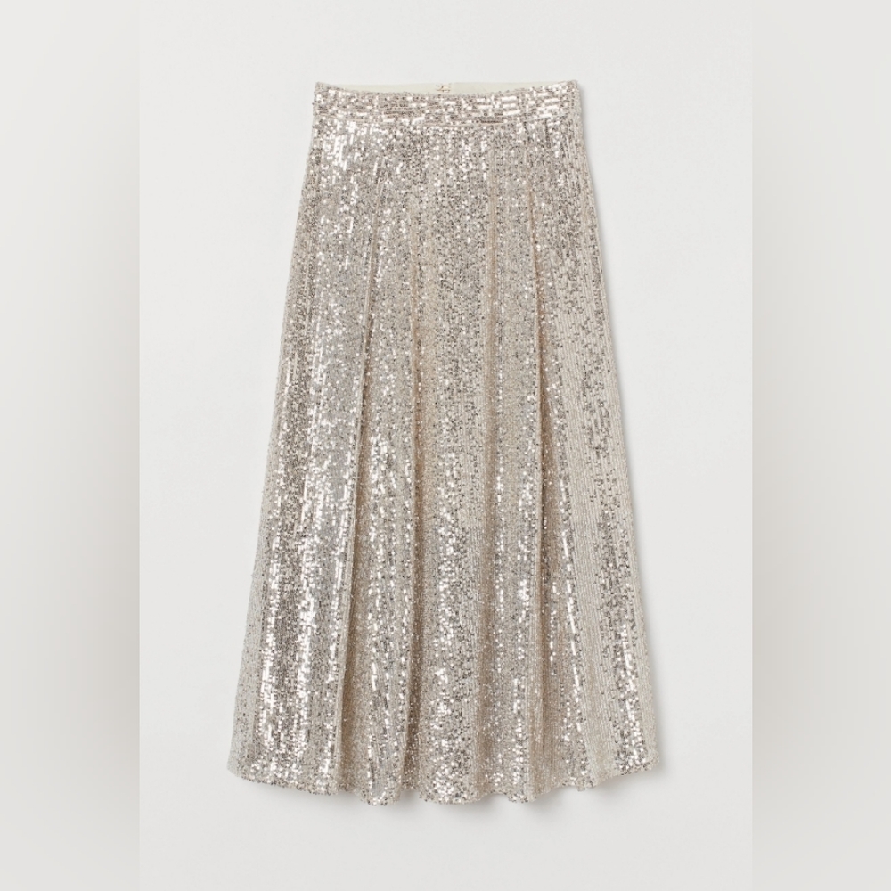 Silver sequin midi skirt